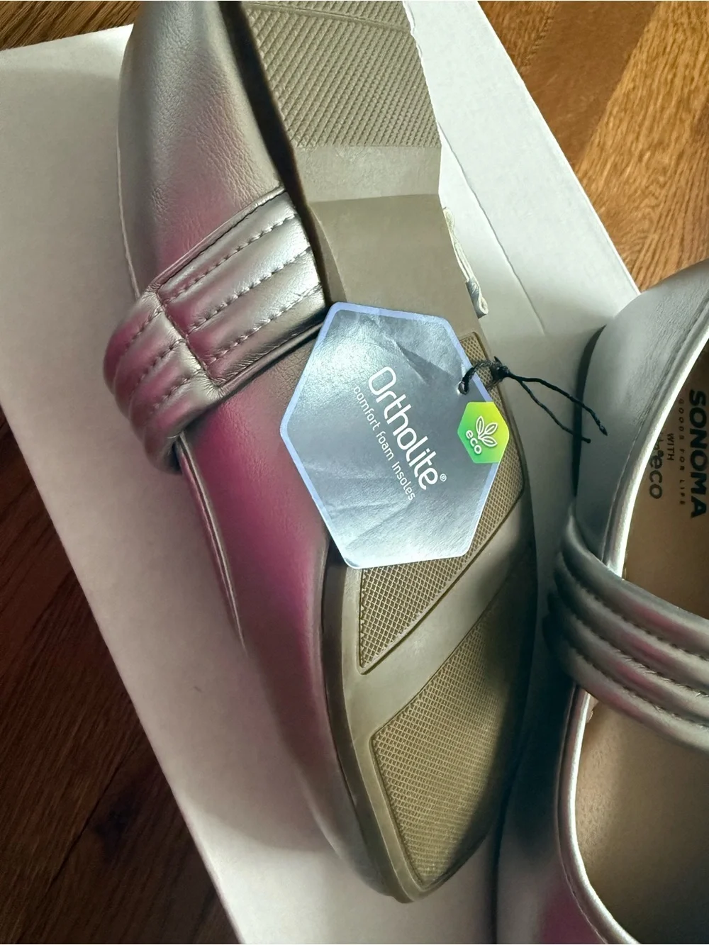 Sonoma Delilah Mary Jane Flats Women Sz 6 Silver Strap Ballet Comfort New